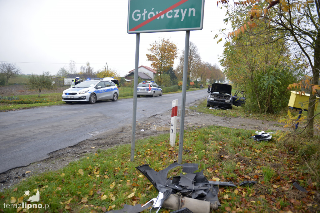 Wypadek busa PZTP na drodze w Główczynie