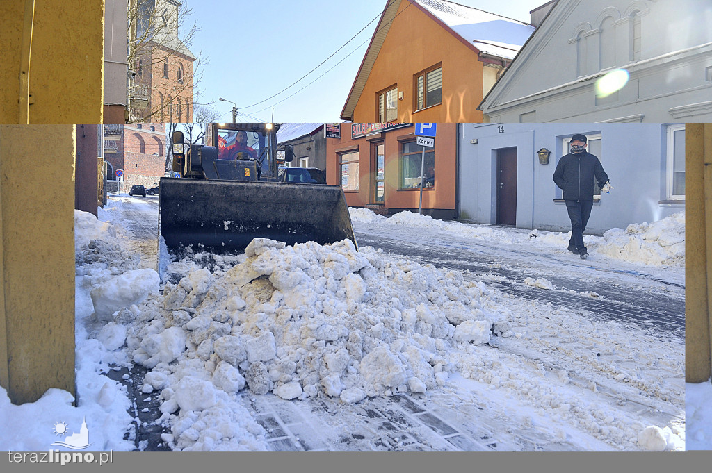 Wywożenie śniegu z ulicy Rapackiego w Lipnie