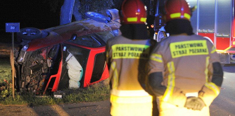 Kierujący audi nie dostosował prędkości do warunków jazdy, w wyniku czego wypadł z drogi i uderzył w drzewo. /Fot. Marcin Jaworski